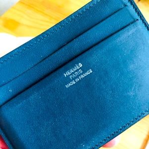 Authentic Hermes Citizen Twill Card Holder in a blue/green color